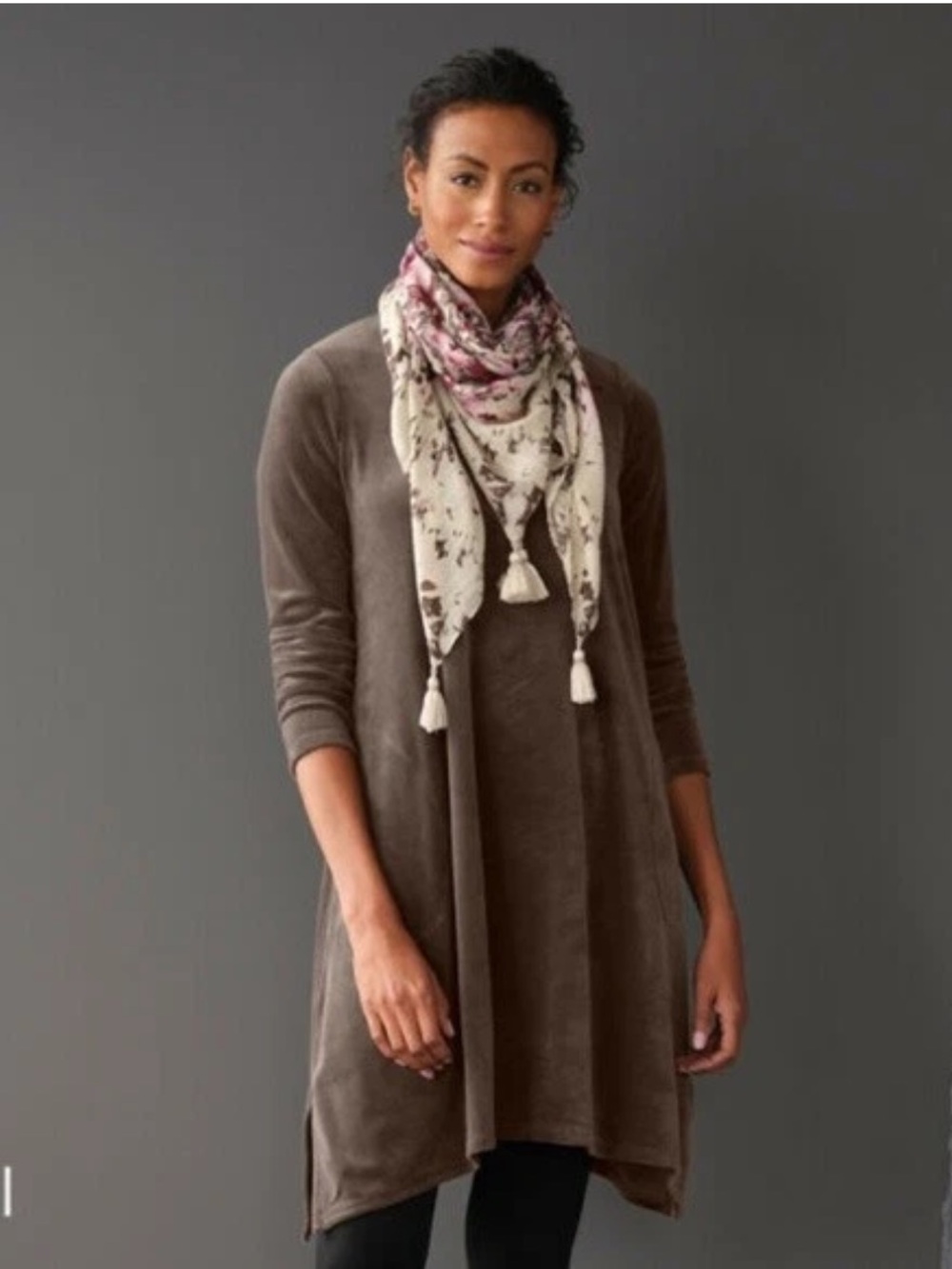 J. Jill Pure Jill Velour Dipped Hem Dress in Brown Mocha, Medium
